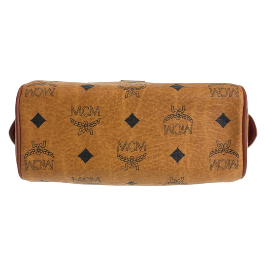 MCM Shoulder Bag HK362 leather Cognac Brown Gold Metal Shoulder Bag Mini Boston Duffel bag Handbag 2way Logogram Women Used Authentic