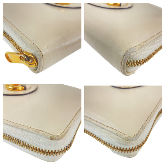 GUCCI Long Wallet Purse 621889 leather Off White Gold Metal Long Wallet Purse Round Zip Horsebit Women Used Authentic