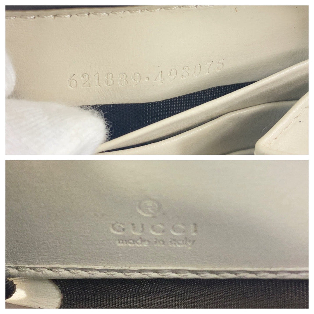 GUCCI Long Wallet Purse 621889 leather Off White Gold Metal Long Wallet Purse Round Zip Horsebit Women Used Authentic