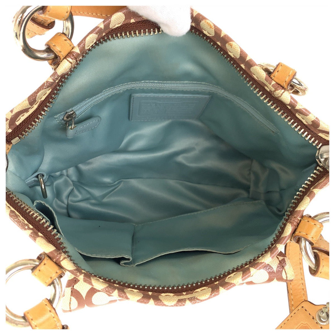 COACH Tote Bag K0869-13141 Coated canvas, leather Beige Brown SilverMetal Tote Bag Shoulder Bag Op art Women Used Authentic