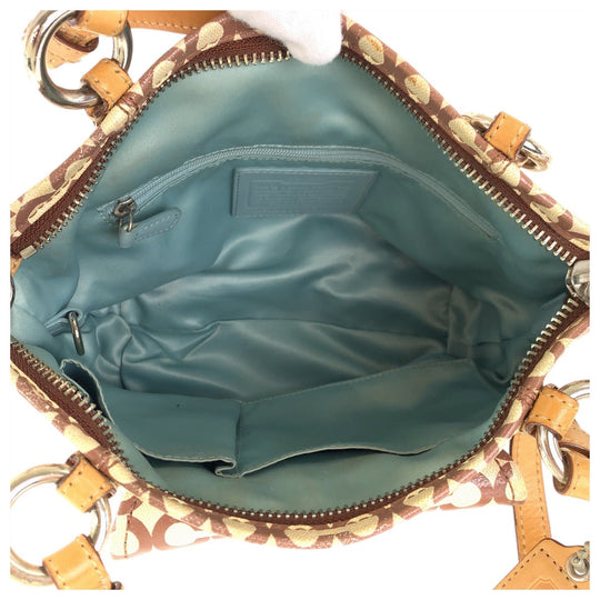 COACH Tote Bag K0869-13141 Coated canvas, leather Beige Brown SilverMetal Tote Bag Shoulder Bag Op art Women Used Authentic