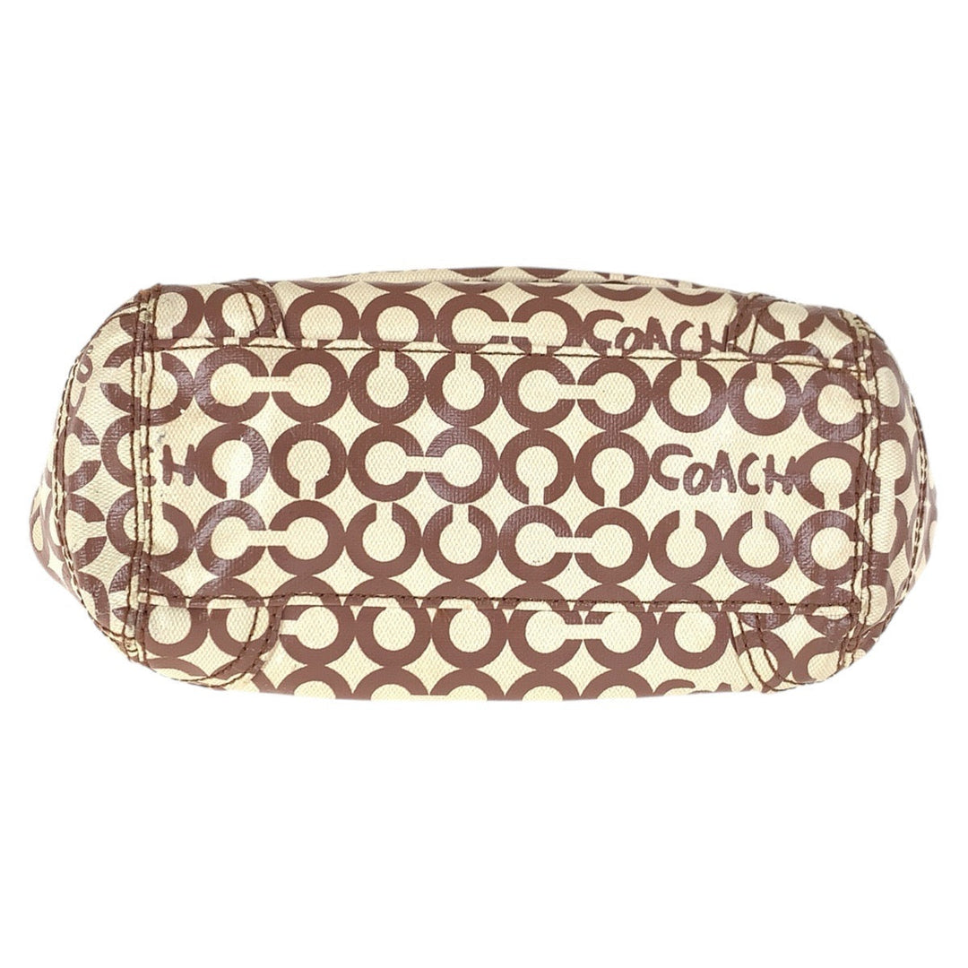 COACH Tote Bag K0869-13141 Coated canvas, leather Beige Brown SilverMetal Tote Bag Shoulder Bag Op art Women Used Authentic