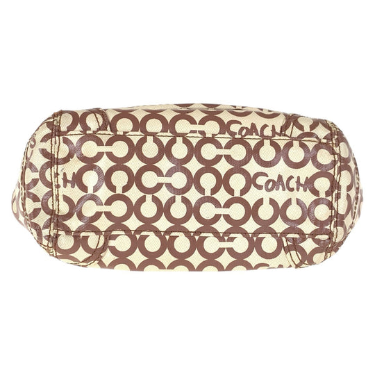 COACH Tote Bag K0869-13141 Coated canvas, leather Beige Brown SilverMetal Tote Bag Shoulder Bag Op art Women Used Authentic