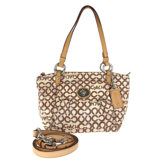 COACH Tote Bag K0869-13141 Coated canvas, leather Beige Brown SilverMetal Tote Bag Shoulder Bag Op art Women Used Authentic