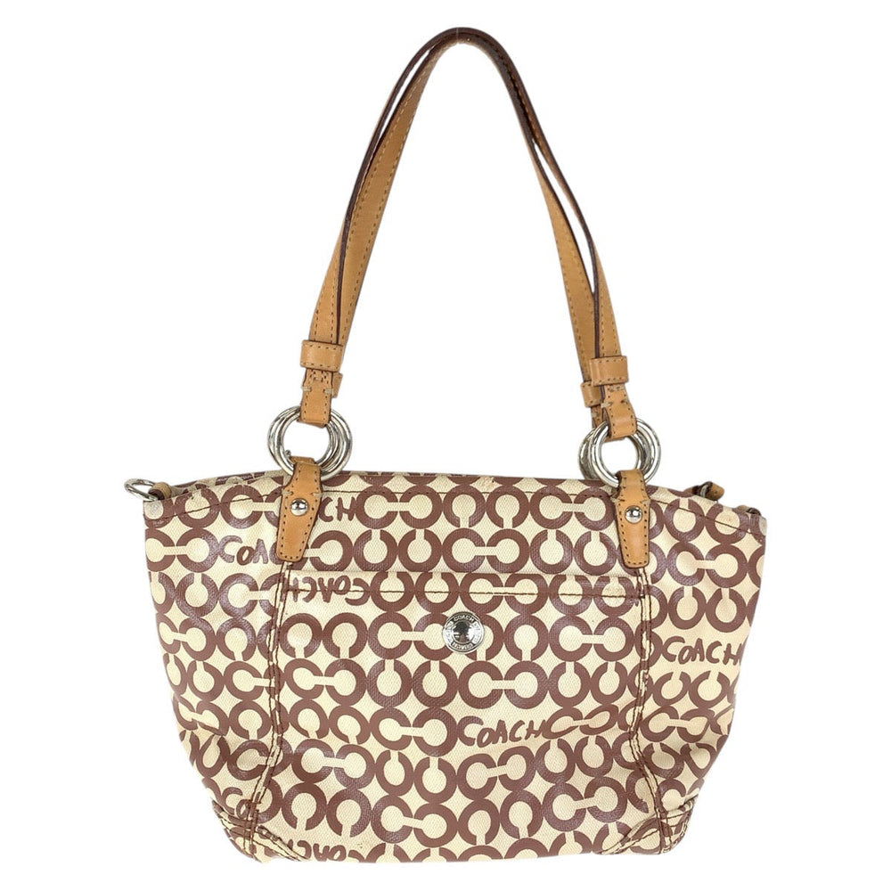 COACH Tote Bag K0869-13141 Coated canvas, leather Beige Brown SilverMetal Tote Bag Shoulder Bag Op art Women Used Authentic