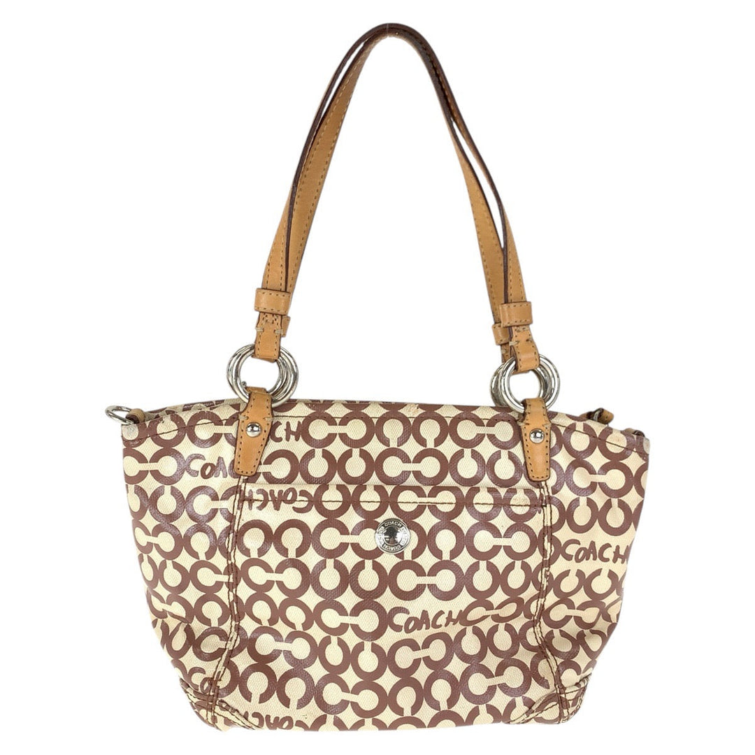 COACH Tote Bag K0869-13141 Coated canvas, leather Beige Brown SilverMetal Tote Bag Shoulder Bag Op art Women Used Authentic