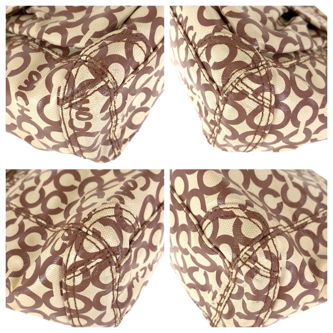 COACH Tote Bag K0869-13141 Coated canvas, leather Beige Brown SilverMetal Tote Bag Shoulder Bag Op art Women Used Authentic