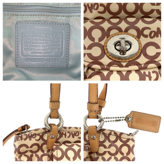 COACH Tote Bag K0869-13141 Coated canvas, leather Beige Brown SilverMetal Tote Bag Shoulder Bag Op art Women Used Authentic