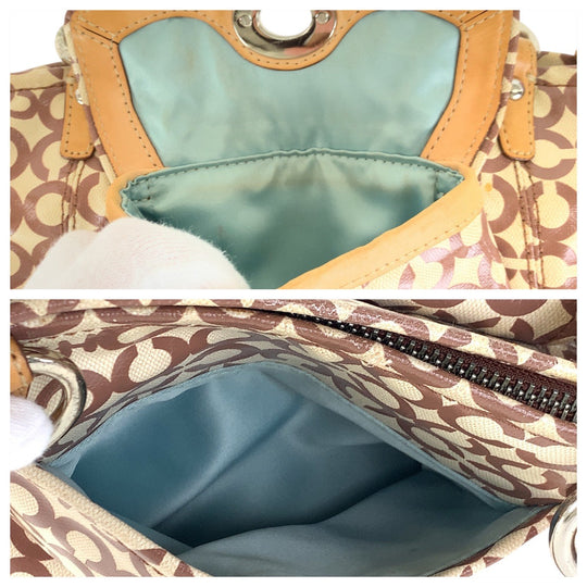 COACH Tote Bag K0869-13141 Coated canvas, leather Beige Brown SilverMetal Tote Bag Shoulder Bag Op art Women Used Authentic