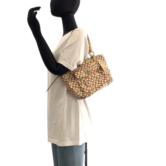 COACH Tote Bag K0869-13141 Coated canvas, leather Beige Brown SilverMetal Tote Bag Shoulder Bag Op art Women Used Authentic