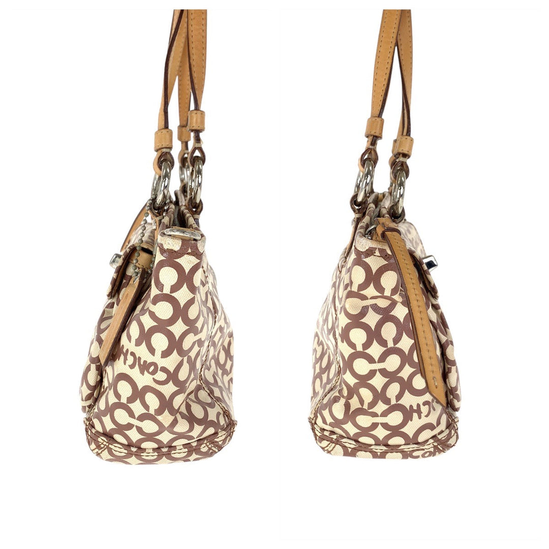 COACH Tote Bag K0869-13141 Coated canvas, leather Beige Brown SilverMetal Tote Bag Shoulder Bag Op art Women Used Authentic