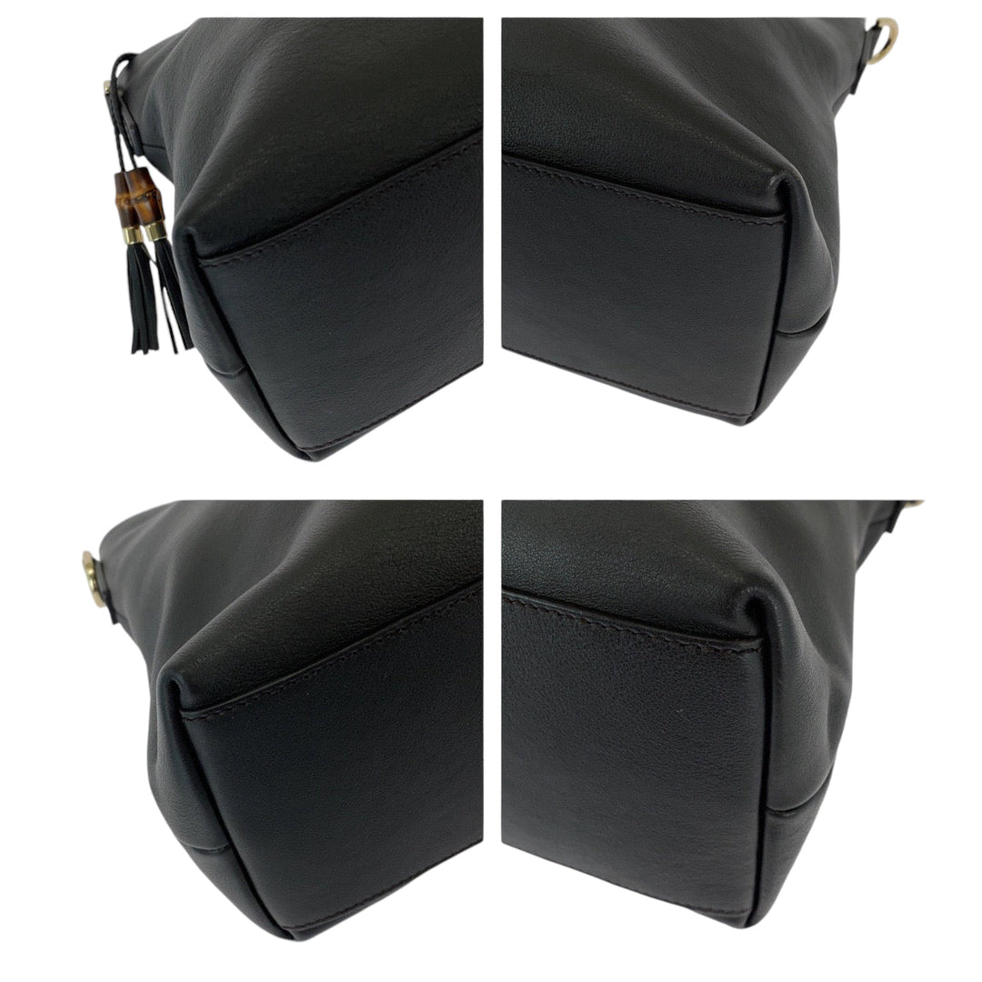 GUCCI Shoulder Bag 365346 leather Black SilverMetal Shoulder Bag Handbag 2way Bamboo Tassel Women Used Authentic