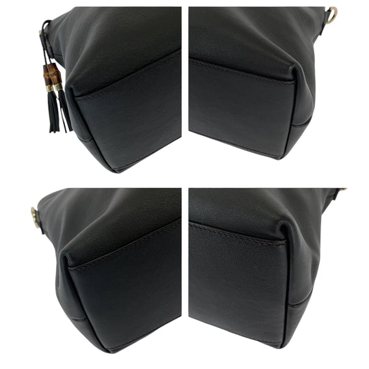 GUCCI Shoulder Bag 365346 leather Black SilverMetal Shoulder Bag Handbag 2way Bamboo Tassel Women Used Authentic