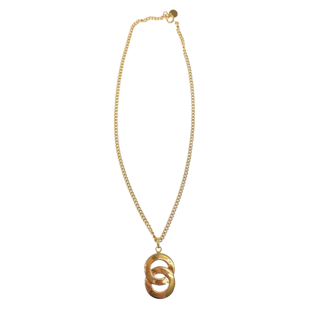 CELINE Necklace plating gold Necklace Circle logo Women Used Authentic