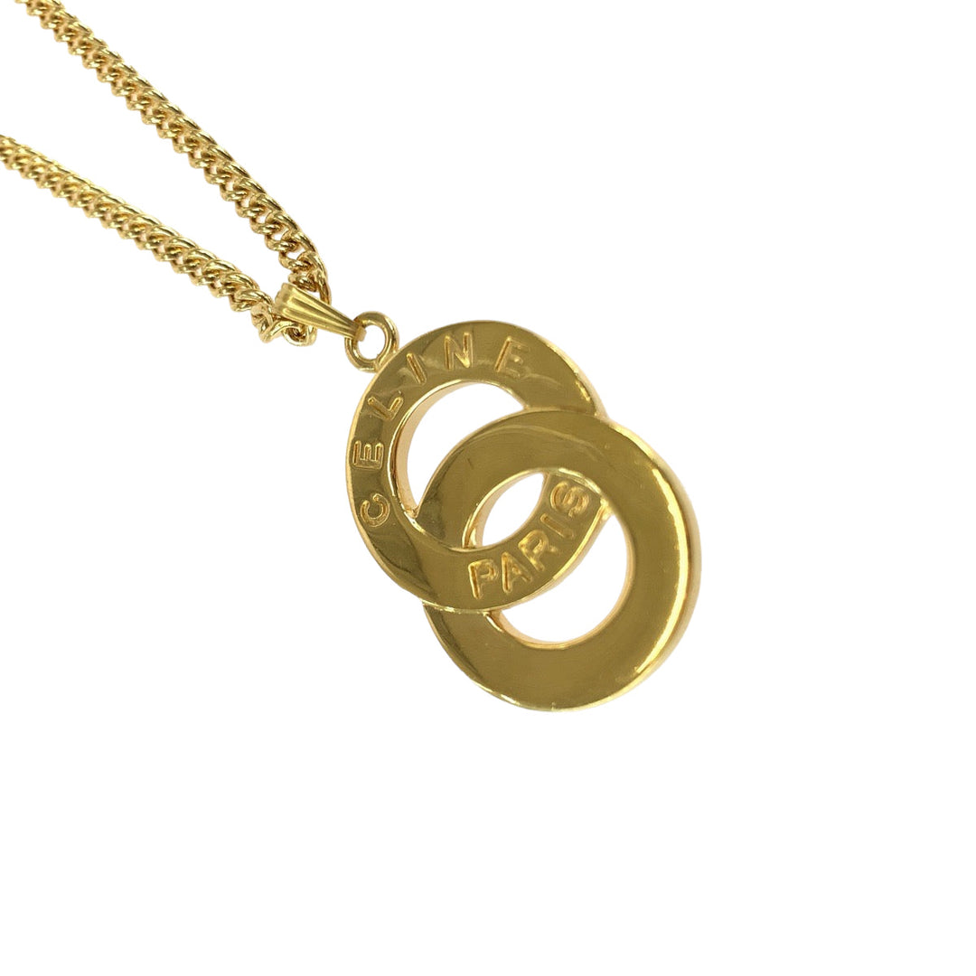CELINE Necklace plating gold Necklace Circle logo Women Used Authentic