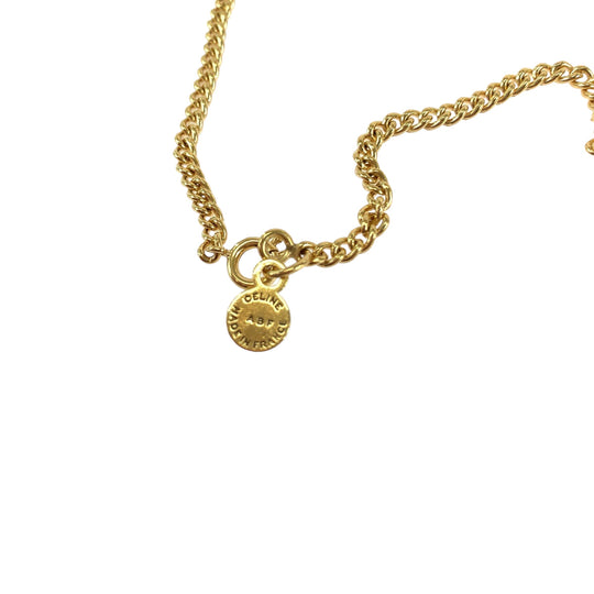 CELINE Necklace plating gold Necklace Circle logo Women Used Authentic