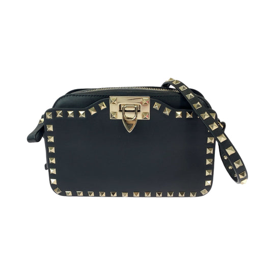 Valentino Shoulder Bag leather Black GoldMetal Shoulder Bag Crossbody Pochette Rock studs Women Used Authentic