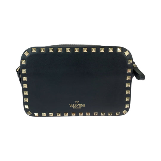 Valentino Shoulder Bag leather Black GoldMetal Shoulder Bag Crossbody Pochette Rock studs Women Used Authentic