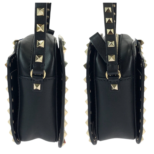 Valentino Shoulder Bag leather Black GoldMetal Shoulder Bag Crossbody Pochette Rock studs Women Used Authentic