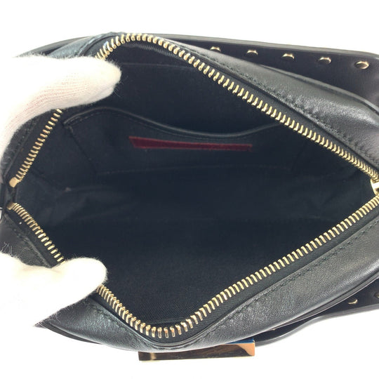 Valentino Shoulder Bag leather Black GoldMetal Shoulder Bag Crossbody Pochette Rock studs Women Used Authentic