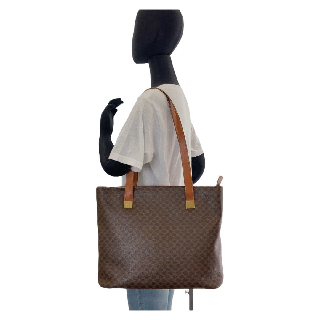 CELINE Tote Bag PVC, Leather Brown Gold Metal Tote Bag Handbag Shoulder Bag Macadam Women Used Authentic