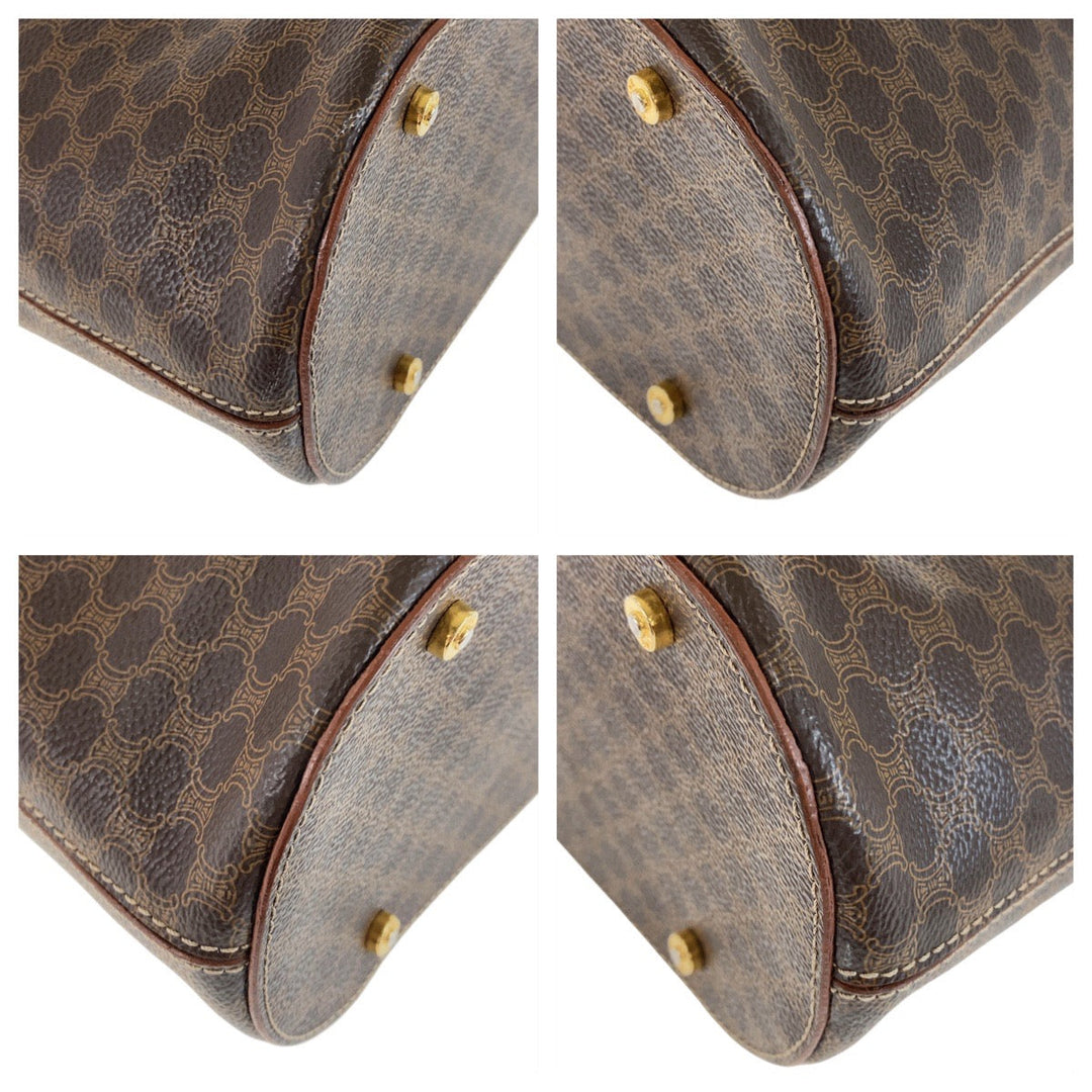 CELINE Tote Bag PVC, Leather Brown Gold Metal Tote Bag Handbag Shoulder Bag Macadam Women Used Authentic