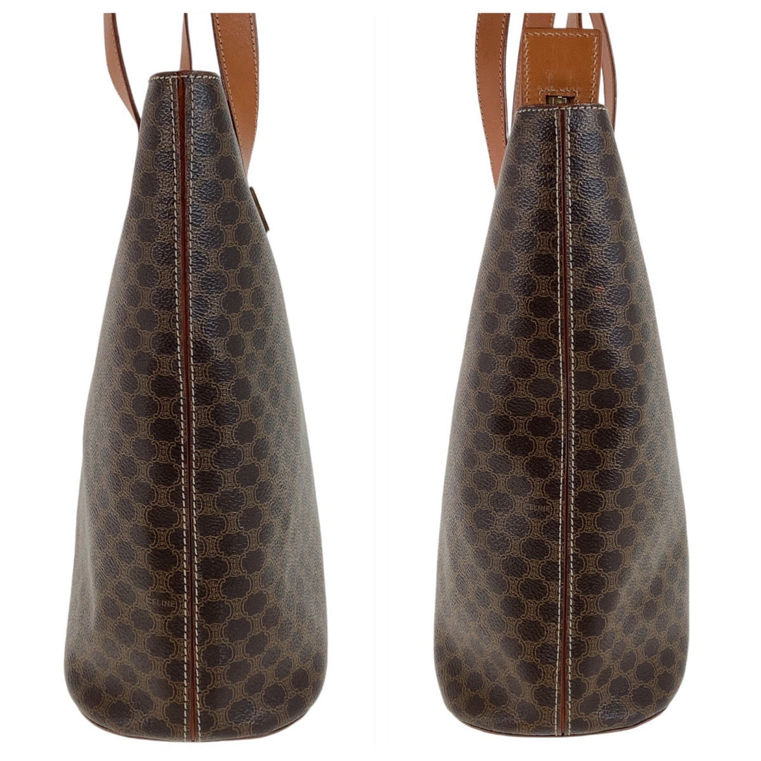 CELINE Tote Bag PVC, Leather Brown Gold Metal Tote Bag Handbag Shoulder Bag Macadam Women Used Authentic