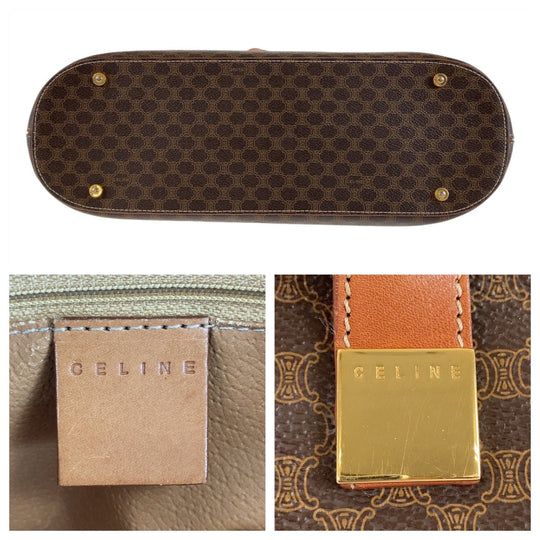 CELINE Tote Bag PVC, Leather Brown Gold Metal Tote Bag Handbag Shoulder Bag Macadam Women Used Authentic