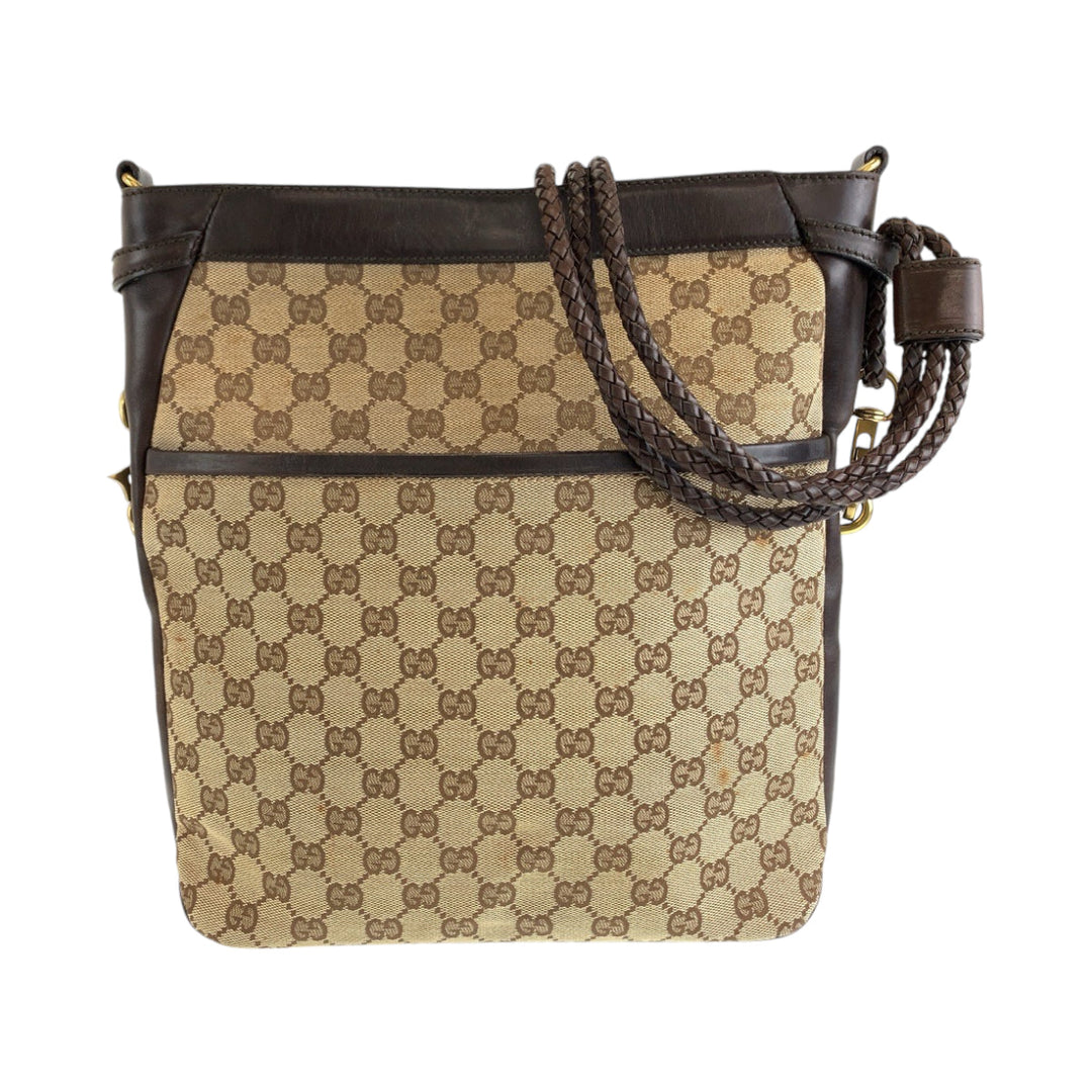 GUCCI Shoulder Bag 109097 GG canvas Brown Gold Metal Crossbody Shoulder Bag Messenger Bag Women Used Authentic