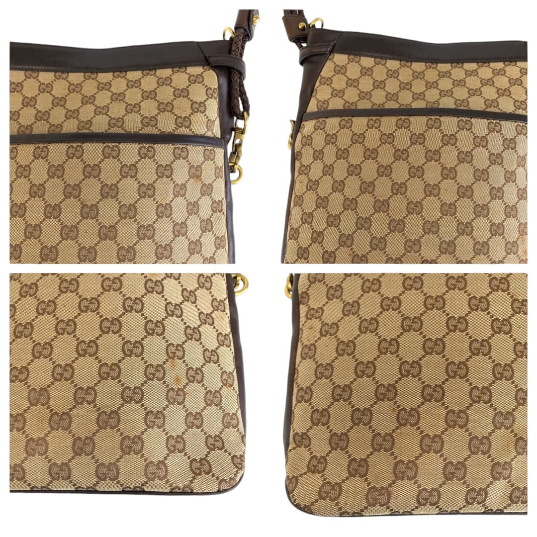 GUCCI Shoulder Bag 109097 GG canvas Brown Gold Metal Crossbody Shoulder Bag Messenger Bag Women Used Authentic