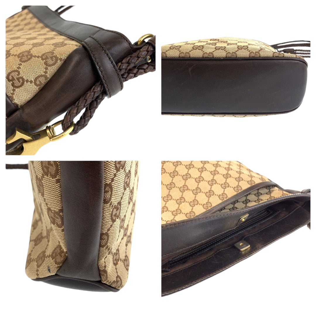 GUCCI Shoulder Bag 109097 GG canvas Brown Gold Metal Crossbody Shoulder Bag Messenger Bag Women Used Authentic