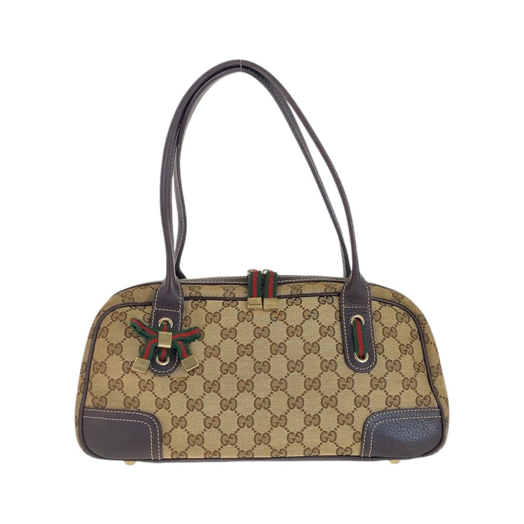 GUCCI Shoulder Bag 161720 GG canvas, leather Beige Brown Gold Metal Shoulder Bag handbag Prince Shelley Line Women Used Authentic
