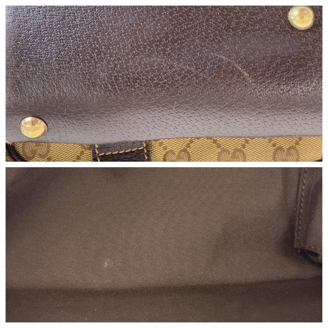 GUCCI Shoulder Bag 161720 GG canvas, leather Beige Brown Gold Metal Shoulder Bag handbag Prince Shelley Line Women Used Authentic