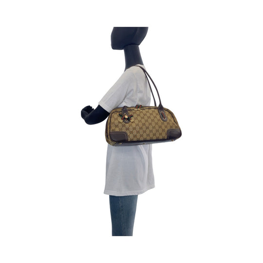 GUCCI Shoulder Bag 161720 GG canvas, leather Beige Brown Gold Metal Shoulder Bag handbag Prince Shelley Line Women Used Authentic