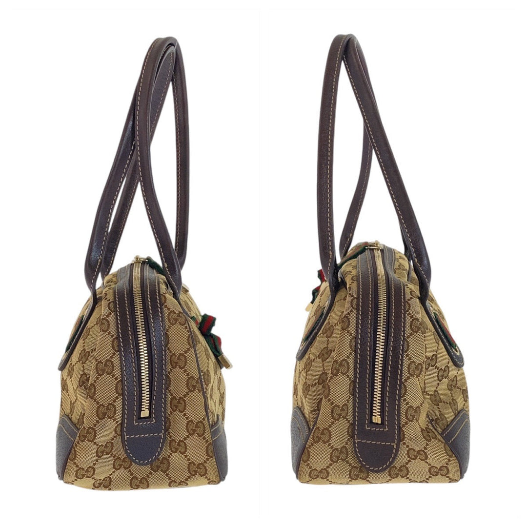 GUCCI Shoulder Bag 161720 GG canvas, leather Beige Brown Gold Metal Shoulder Bag handbag Prince Shelley Line Women Used Authentic
