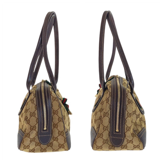 GUCCI Shoulder Bag 161720 GG canvas, leather Beige Brown Gold Metal Shoulder Bag handbag Prince Shelley Line Women Used Authentic