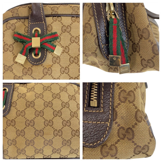 GUCCI Shoulder Bag 161720 GG canvas, leather Beige Brown Gold Metal Shoulder Bag handbag Prince Shelley Line Women Used Authentic