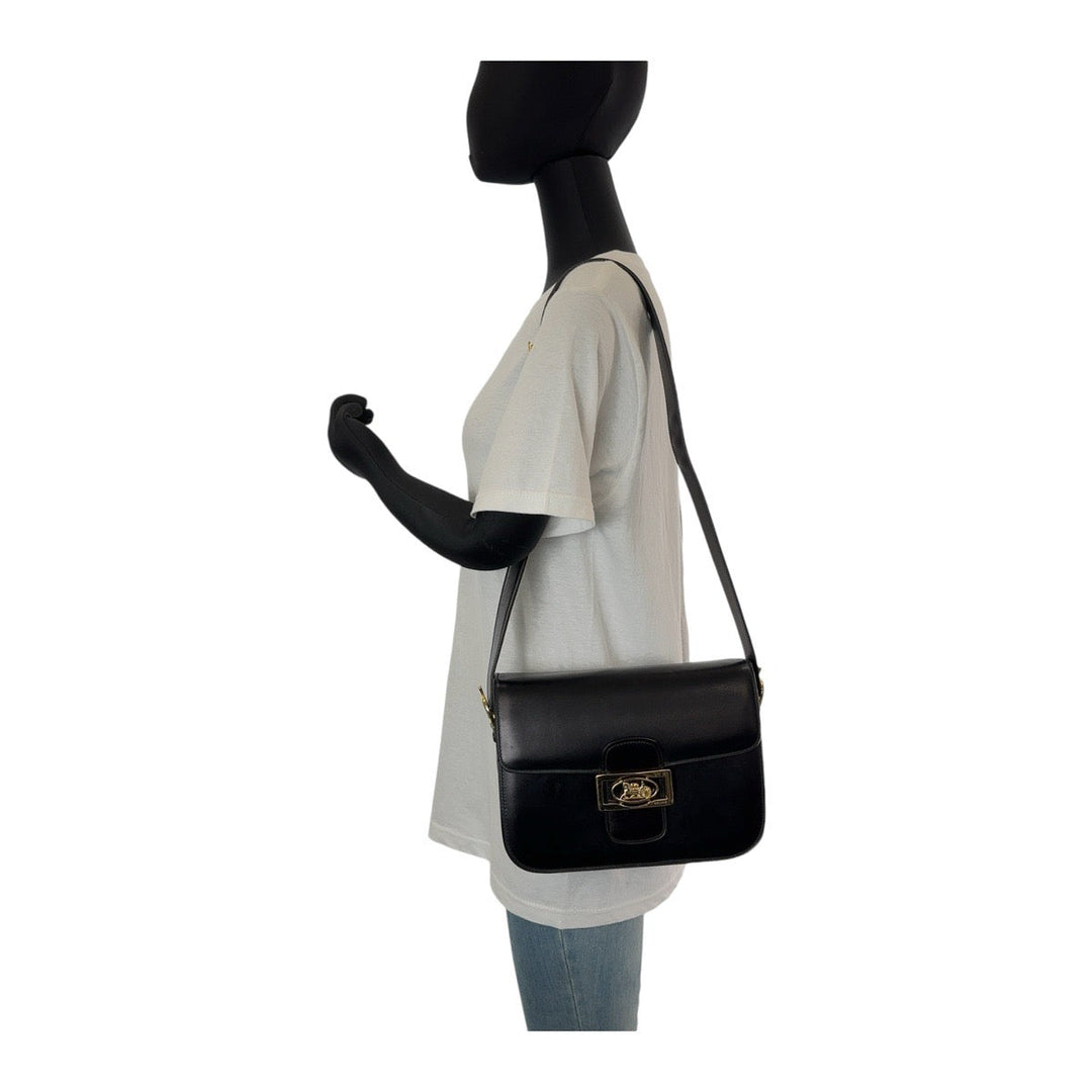 CELINE Shoulder Bag leather Black GoldMetal Shoulder bag Handbag Carriage Metal Horse Carriage Women Used Authentic