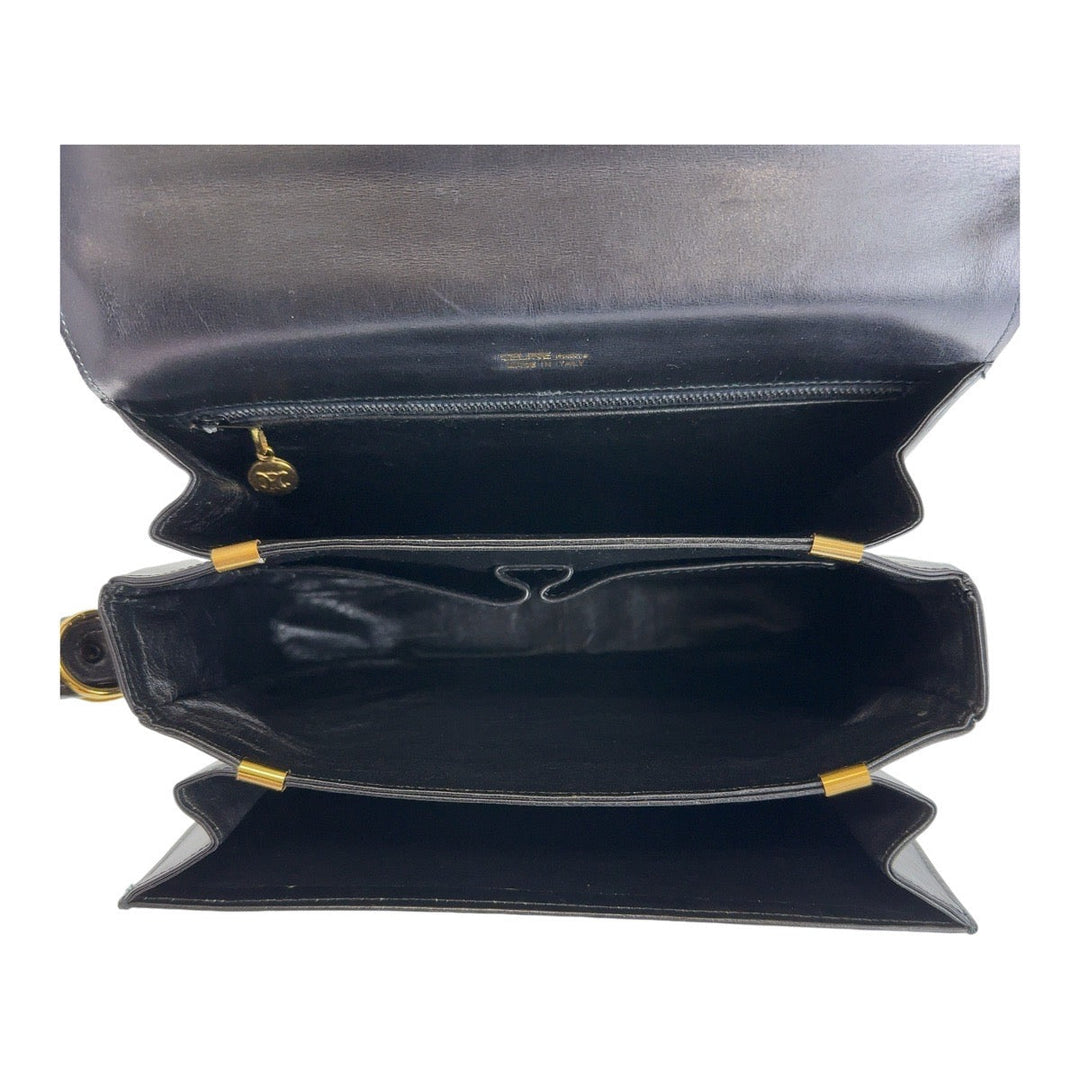CELINE Shoulder Bag leather Black GoldMetal Shoulder bag Handbag Carriage Metal Horse Carriage Women Used Authentic