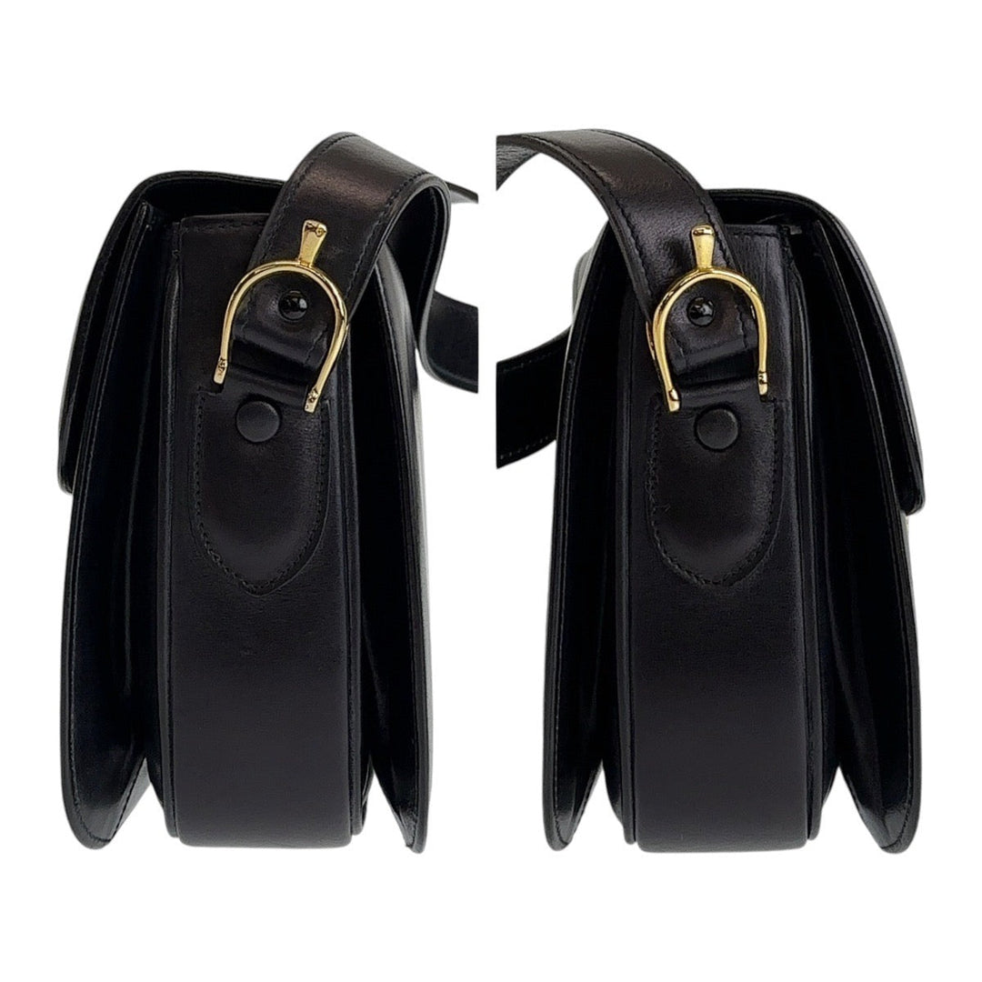CELINE Shoulder Bag leather Black GoldMetal Shoulder bag Handbag Carriage Metal Horse Carriage Women Used Authentic