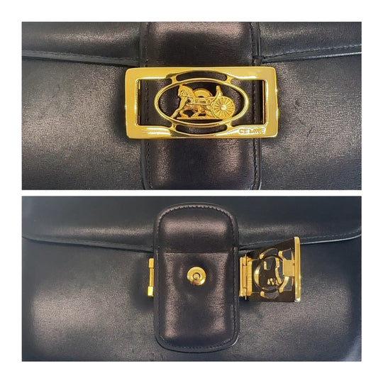 CELINE Shoulder Bag leather Black GoldMetal Shoulder bag Handbag Carriage Metal Horse Carriage Women Used Authentic