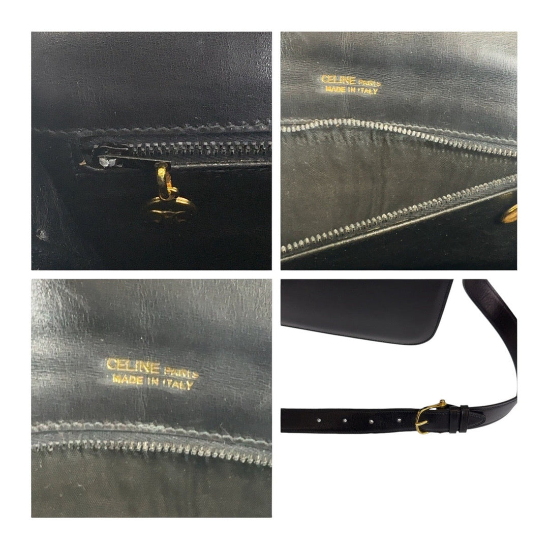 CELINE Shoulder Bag leather Black GoldMetal Shoulder bag Handbag Carriage Metal Horse Carriage Women Used Authentic