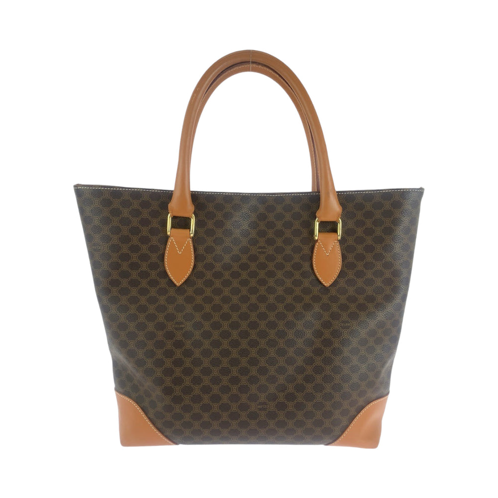 CELINE Tote Bag CE06 2 PVC Brown Gold Metal Tote Bag Shoulder Bag Macadam Pattern Women Used Authentic
