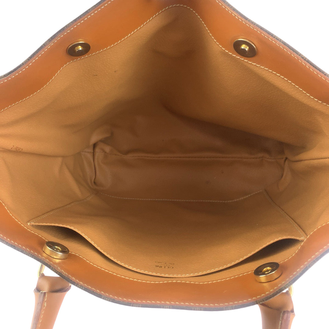 CELINE Tote Bag CE06 2 PVC Brown Gold Metal Tote Bag Shoulder Bag Macadam Pattern Women Used Authentic
