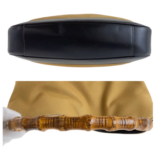 GUCCI Shoulder Bag 1.4095 Canvas, Leather Beige Gold Metal Hobo Shoulder Bag Handbag Shelly Line Bamboo Women Used Authentic