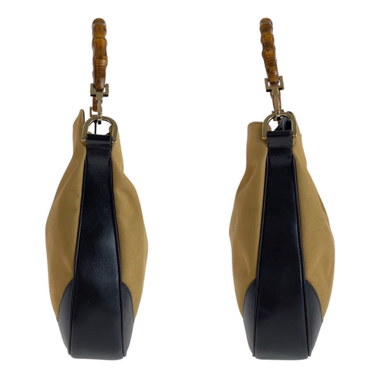 GUCCI Shoulder Bag 1.4095 Canvas, Leather Beige Gold Metal Hobo Shoulder Bag Handbag Shelly Line Bamboo Women Used Authentic