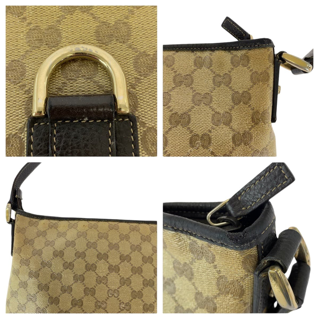 GUCCI Shoulder Bag 268642 GG Supreme Canvas Beige Brown Gold Metal Shoulder Bag Crossbody Messenger Bag GG crystal Women Used Authentic