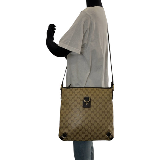 GUCCI Shoulder Bag 268642 GG Supreme Canvas Beige Brown Gold Metal Shoulder Bag Crossbody Messenger Bag GG crystal Women Used Authentic