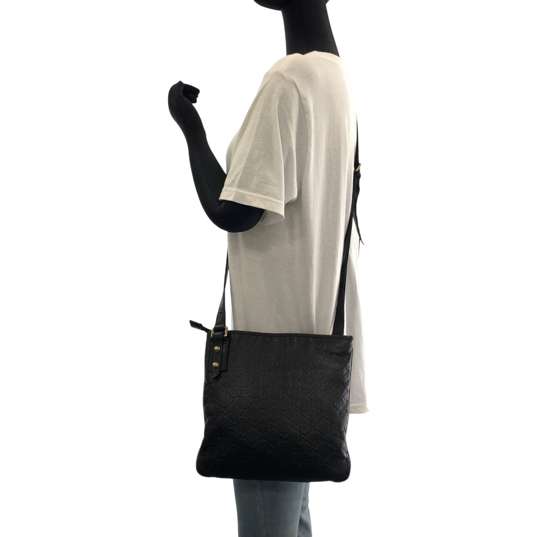 GUCCI Shoulder Bag 239347 leather Black SilverMetal Shoulder Bag pochette Guccisima mens Used Authentic