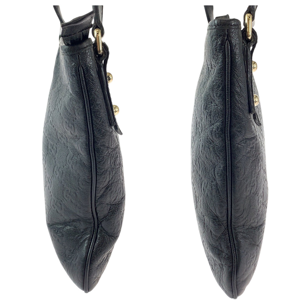 GUCCI Shoulder Bag 239347 leather Black SilverMetal Shoulder Bag pochette Guccisima mens Used Authentic